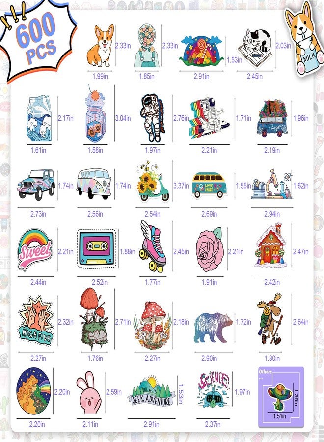 Arme 600 PCS Stickers Pack，Cute Colorful Waterproof Stickers，Vinyl Art Stickers.Valentine's Day Stickers for Water Bottles,Skateboards and Notebooks, Laptop Sticker for Teens Girls Kids Adults - Image 2